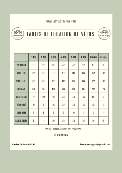 Tarif Vélo cargo longtail Les vélos du Pyla